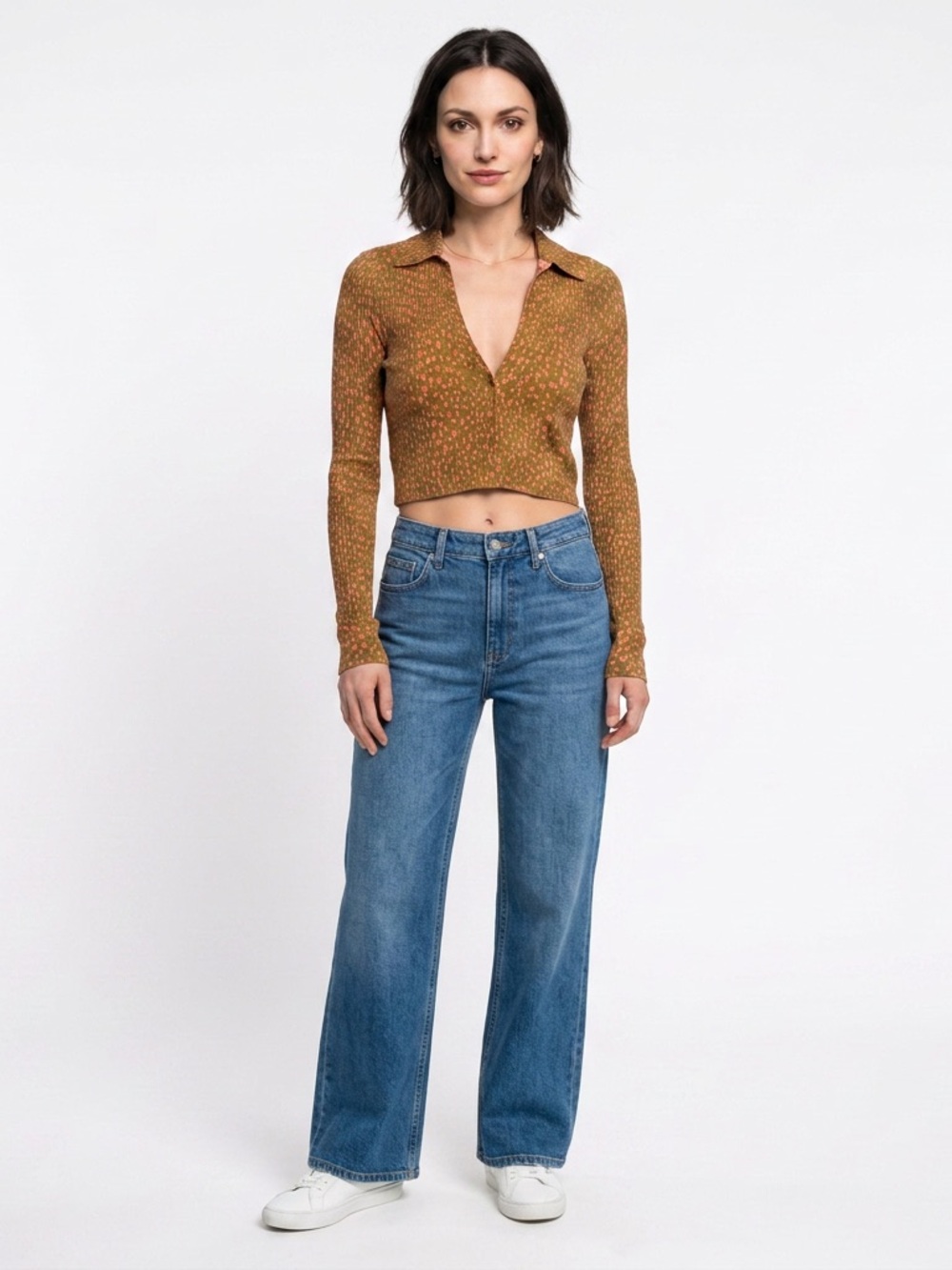 Free People Olive and Coral Knit Sweater sz XS